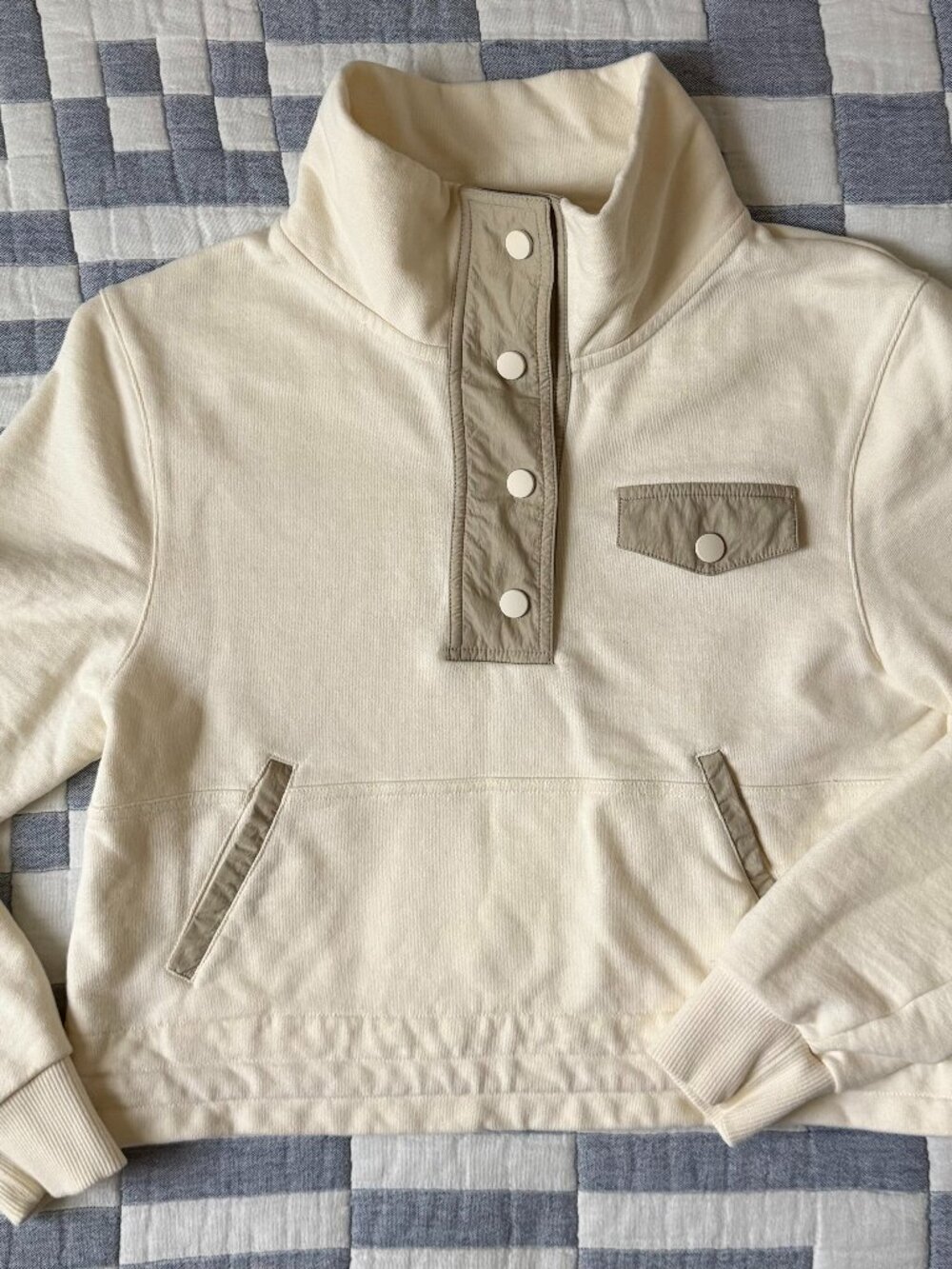 Outdoor Voices Cotton Terry Snap Up, Bone, Size Small
